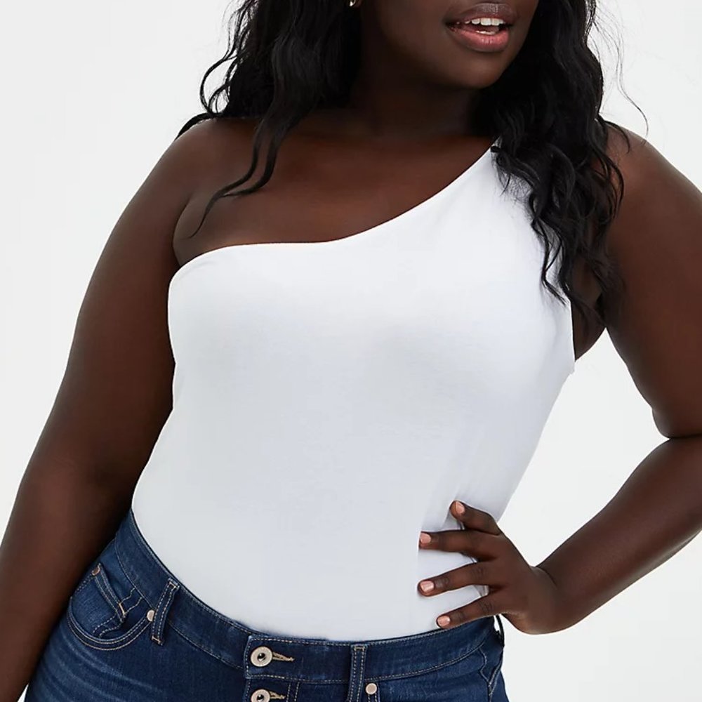 Torrid 6X - Top Tank One Shoulder White Foxy Plus Size Fitted Tee Layering Plus